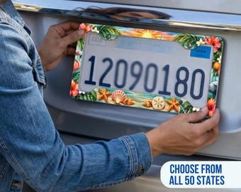 Marco para matrícula de tu estado, diseño artístico dibujado a mano que representa a cada estado de EE. UU., regalo ideal para conductores noveles y aficionados a los coches.