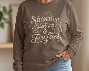 Sweet Tea and Fireflies Country Life Tshirt, Comfort Colors Long Sleeve Autumn T-shirt, Rural Life USA Tee Gift for Her