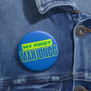 First Mahjong Pin Button, Retro Blue Jacket Backpack Tote Bag Badge, Mah Jongg Host Teacher Player Gift, Bulk Order Discount