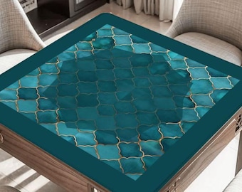 Turquoise and Gold Mahjong Table Mat, Custom Game Night Accessory,  Mahjongg Mat with Storage Bag, Custom Tile Game Gift for Players