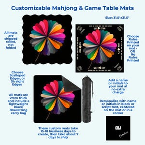 Navy Mandala Mahjong Table Mat, Custom Game Night Accessory, Mahjongg Mat with Storage Bag, Custom Tile Game Gift for Players or Hosts image 8