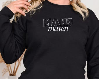 Funny Mahjong Embroidered Sweatshirt, Mahj Maven Design, Gift for Mahjong Lovers