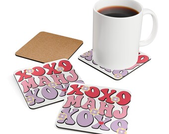 XOXO Mahj Coaster Set of 4, Mahjong Player or Host  Gift, Mah Jongg Party Favor, Reuseable  Coaster