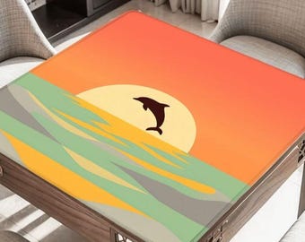 Dolphin Sunrise Mahjong Table Mat, Custom Game Night Accessory,  Mahjongg Mat with Storage Bag, Custom Tile Game Gift for Players or Hosts