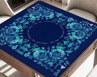 Blue Dragons and Pagodas Mahjong Table Mat, Custom Game Night Accessory,  Mahjongg Mat with Storage Bag, Custom Tile Game Gift for Players