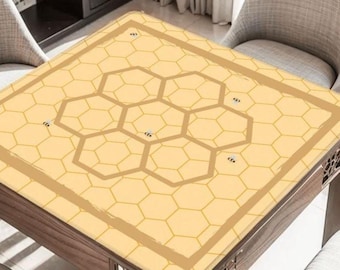 Nid d'abeilleTapis de table de mahjong, accessoire de soirée de jeux personnalisé, tapis de mahjongg avec sac de rangement, cadeau de jeu de tuiles personnalisé pour les joueurs ou les hôtes