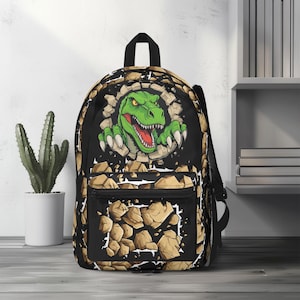 Crashing Dinosaur Custom Name Backpack, Fierce Dino Back to School Book Bag, Dinosaur Lover Start of School Pack Gift, Personalized Bag