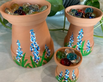 Bee Watering Stations 3 Sizes, Hand Painted Pollinators Water Fountains, Bluebonnet Garden decor, Gardener gift, Limited Quantities
