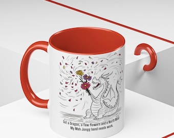 Mah Jongg  Coffee Mug Dragon Flowers Wind Design