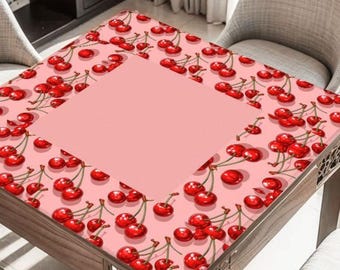 Cherries Mahjong Table Mat, Custom Game Night Accessory,  Mahjongg Mat with Storage Bag, Custom Tile Game Gift for Players or Hosts