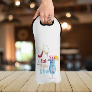 Red, White & Booze Patriotic Wine Tote, Insulated 4th of July Bottle Carrier, Liquor Wine or Soda Picnic Bag, Independence Day Host Gift