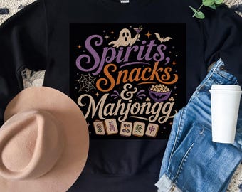 Sudadera de fantasmas de Mahjong, suéter de temporada espeluznante con espíritus y bocadillos, regalo de Mahjong para jugadores, anfitriones y profesores.