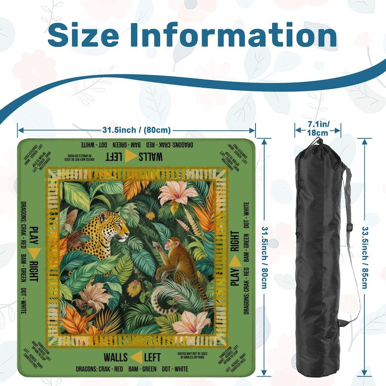 Jungle Scene Mahjong Table Mat, Custom Game Night Accessory, Mahjongg Mat with Storage Bag, Custom Tile Game Gift for Players or Hosts image 4