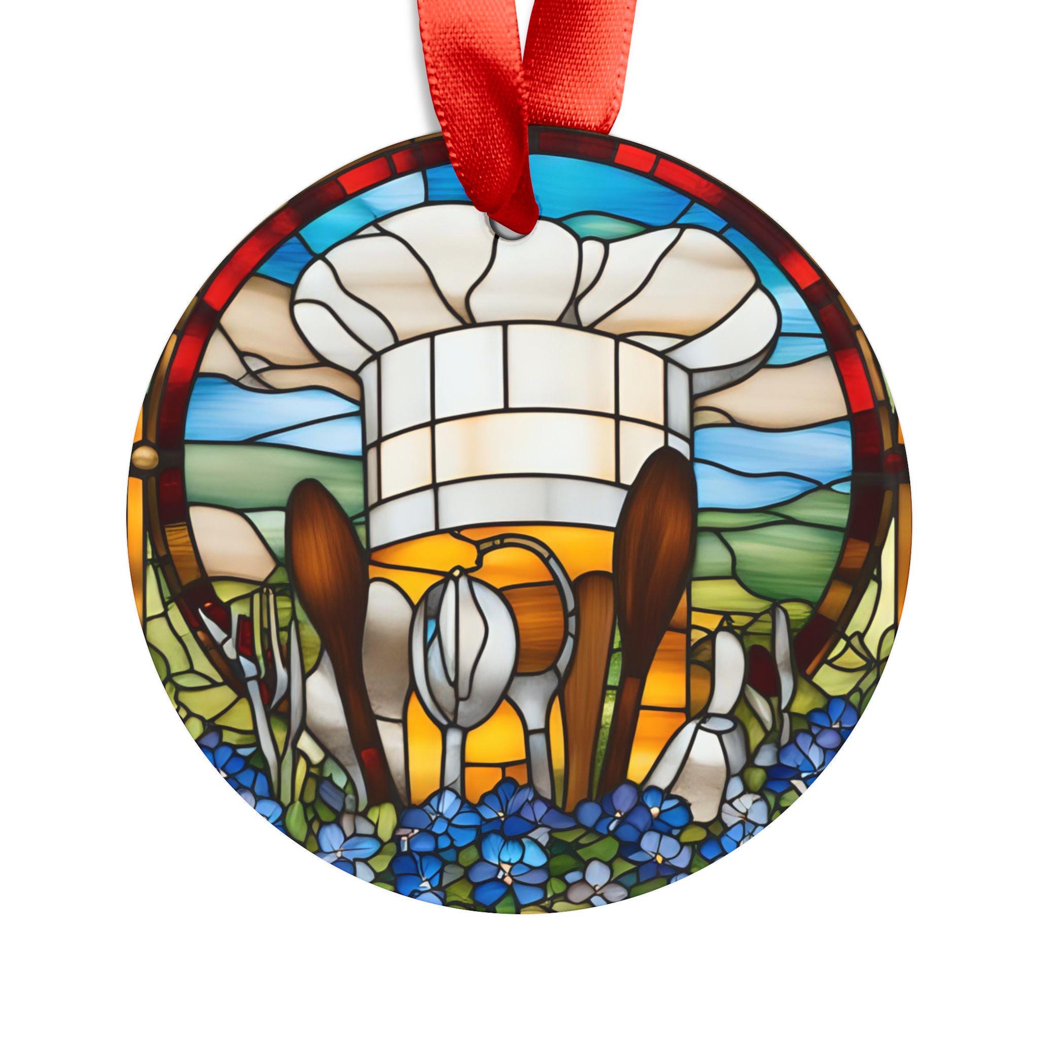 Chef Suncatcher, Custom Stained Glass Look Bluebonnets Ornament, Cooks ...