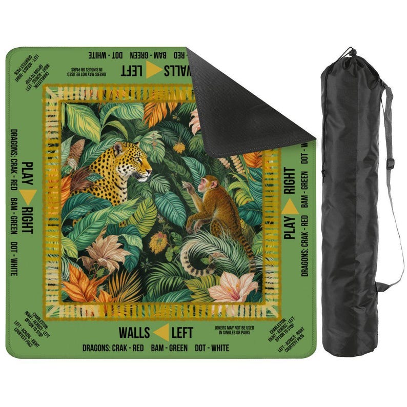 Jungle Scene Mahjong Table Mat, Custom Game Night Accessory, Mahjongg Mat with Storage Bag, Custom Tile Game Gift for Players or Hosts image 2