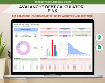 Lawinen-Schuldenrechner, Kreditabbau, Haushaltsplaner, Google Sheets, Microsoft Excel, leistungsstark und einfach zu bedienen, kostenloses finanzielles eBook