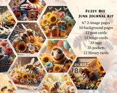 BIG BUNDLE Fuzzy Bee Junk Journal Kit lots of Ephemera, Pockets Tags Background Sheets Lined Pages Bingo Cards and Post Cards