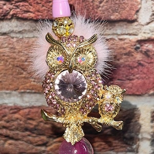 MOOIE BLING-PEN!!! Blingy strass mama en baby uil en hart dubbelzijdige handgemaakte pen!!!