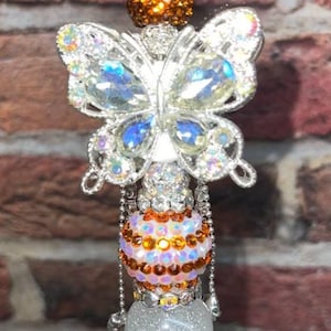 MOOIE BLING-PEN!!! Blingy strass vlinder oranje dubbelzijdige handgemaakte pen!!!