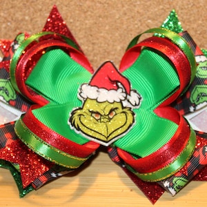 Handmade Grinch Hair Bow