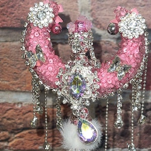 MOOIE BLING-PEN!!! Blingy versierde strass maan dubbelzijdige handgemaakte pen met handgemaakte brandpuntkraal!!!
