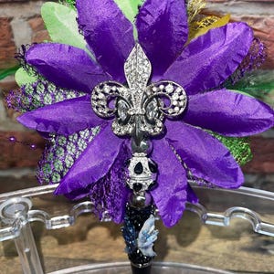 MOOIE BLING-PEN!!! Blingy strass Mardi Gras Fleur De Lis en Flower dubbelzijdige handgemaakte pen!!!