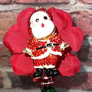 MOOIE BLING-PEN!!! Blingy strass kerstman en bloem dubbelzijdige handgemaakte pen!!!