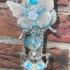 MOOIE BLING-PEN!!! Blingy vlinder en geruite bloem handgemaakte pen!!!