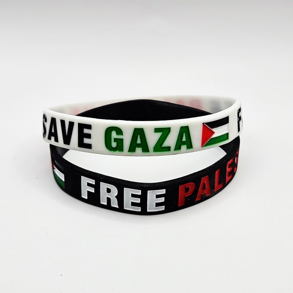 Zwei Armbänder "Free Palestine Save Gaza" Palästina Gaza 2St. Two bracelets Palestine Gaza 2 pcs. Dos pulseras Palestina Gaza 2 unidades.