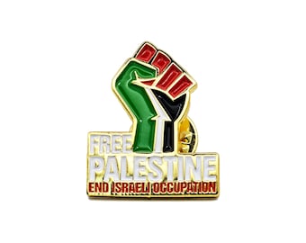 Palestine Pin, Badge, Brosche, Anstecker, Palästina Solidaritätsfaust, Solidarity Fist, "Free Palestine End Israeli Occupation" Poing badges