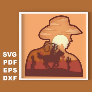 3D Cowboy Shadow Box Layered SVG file for Paper Cutting, 3d Papercut svg, Layered Cardstock svg, Silhouette files, Cricut files