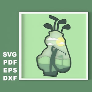 Fichier SVG 3D pour sac de golf Shadow Box pour découpe de papier, svg Papercut 3D, svg de papier cartonné en couches, fichiers Silhouette, fichiers Cricut