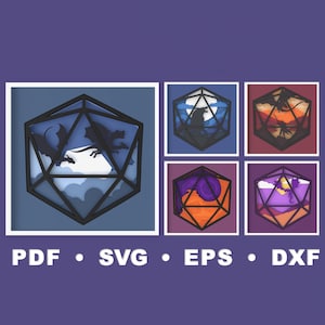 3D D20 Dice Bundle Shadow Box Layered arquivo SVG para corte de papel, 3d Papercut svg, Layered Cardstock svg, arquivos Silhouette, arquivos Cricut