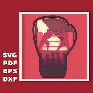 Archivo SVG en capas de caja de sombra de guantes de boxeo 3D para corte de papel, corte de papel 3D SVG, cartulina en capas SVG, archivos de silueta, archivos de Cricut