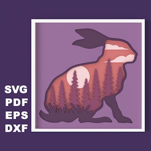 3D Kaninchen Schatten Box geschichtet SVG-Datei, 3d Papierschnitt svg, geschichtete Karte svg, Silhouette Dateien, Cricut Dateien