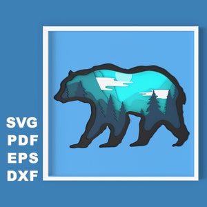3D Bear Shadow Box Layered SVG file, 3d Papercut svg, Layered Cardstock svg, Silhouette files, Cricut files