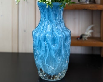 Beau vase - Ingrid Glass - vintage - Bleu turquoise - Verre écorce