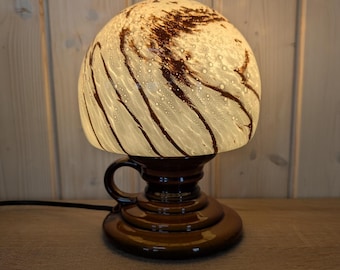 Pan Ceramic Table Lamp, German Mid Century Art Glass Shade, vintage