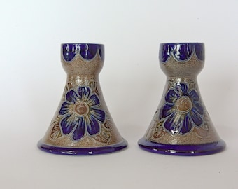 Beautiful Set of 2 German Salz-Glaced Pottery Candle holders