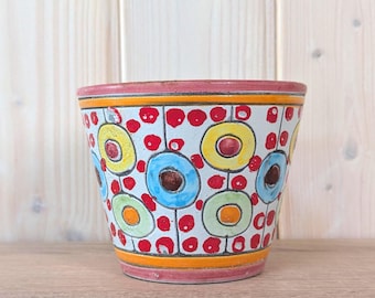 Maceta de cerámica italiana colorida, maceta de cerámica artística de los años 70, decoración retro de mediados de siglo.