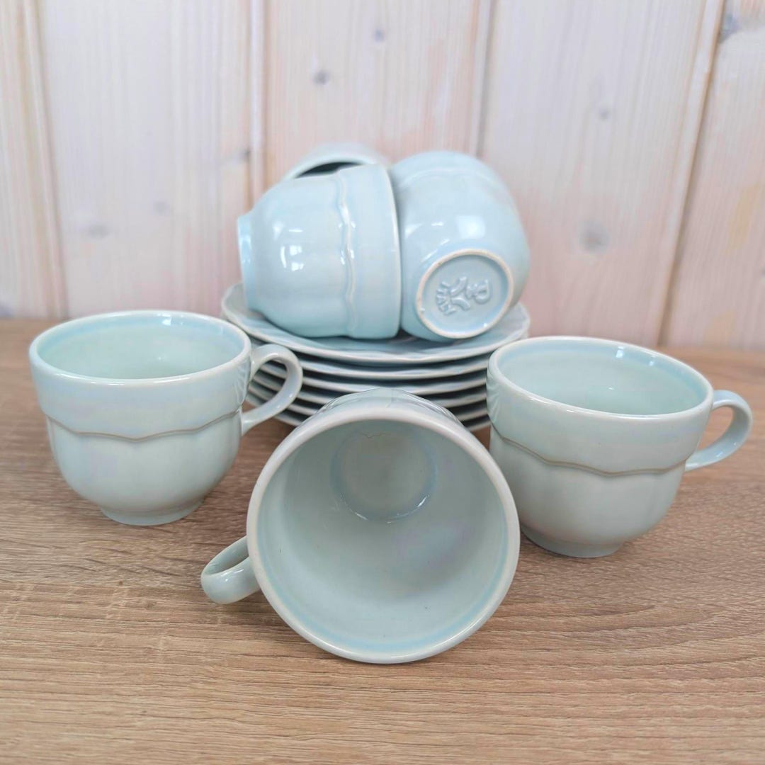 Special 60-70s Italy Torsado ブレス 49g Pagnossin Italy Cup and Saucer Set of 6, Celadon Mint Green