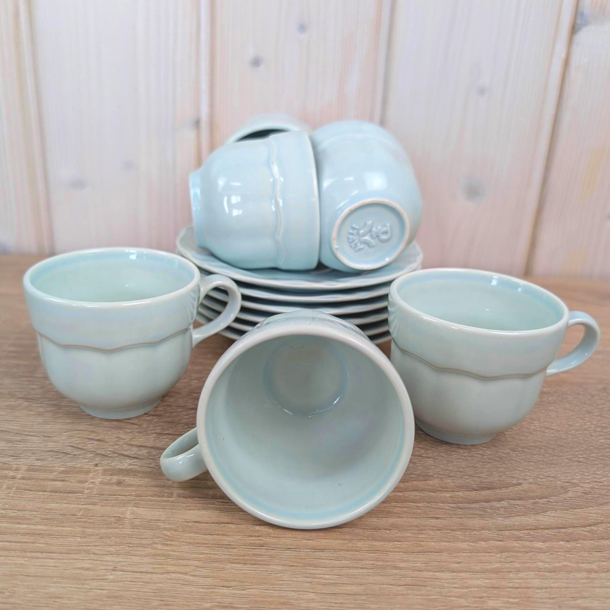Pagnossin Italy Cup and Saucer Set of 6, Celadon Mint Green