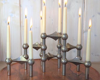 Stoff Nagel Modular Candle Holder, Werner Stoff, Hans Nagel, 1960s 1970s, Stackable Chrome MCM