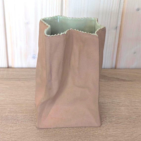 Rosenthal Paper Bag Vase, Studio Line Kreukeltas, German Modernist Porcelain, 1980s Vintage