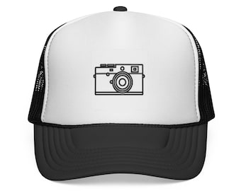 Czapka typu trucker z ilustracją aparatu fotograficznego w stylu vintage | Czapka fotograficzna, siateczka z tyłu