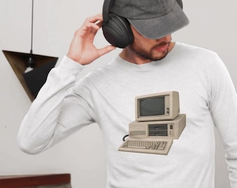 Koszulka z nadrukiem retro vintage computer | Długi rękaw