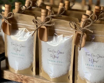 Handcrafted Bath Salt Favors: Custom Bulk Favors for Wedding Gift, Shower Gift , Bridal Gift, Personalized Gift,  Teacher, Moms, Party Gifts