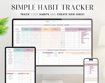 Simple Habit Tracker Spreadsheet for Google Sheets, Daily Habits, Weekly Habits Template