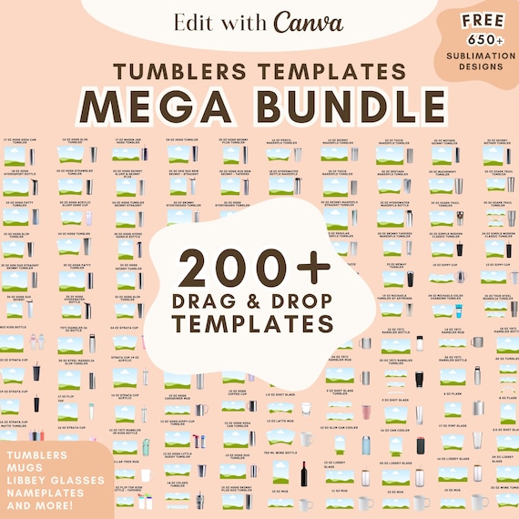 200+ Tumbler Sublimation Template Bundle, Canva Editable (Digital Download)
