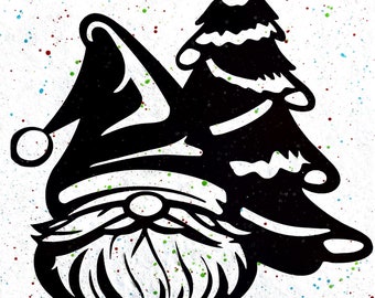 Delightfully Dashing Gnome: Splatter Paint Abstract Christmas Art, Wearing a Santa Hat and Tree-tastic!